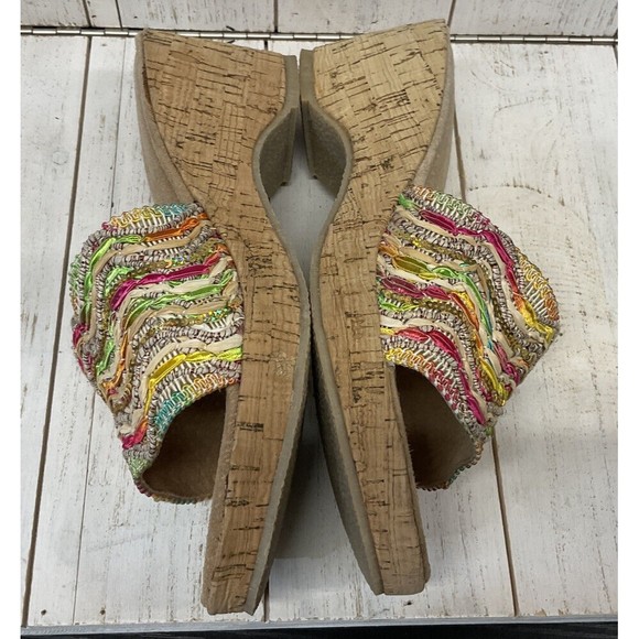 Grazie Womans Size 10 Cork Sandals Slide On Multicolor Strap - Picture 7 of 13